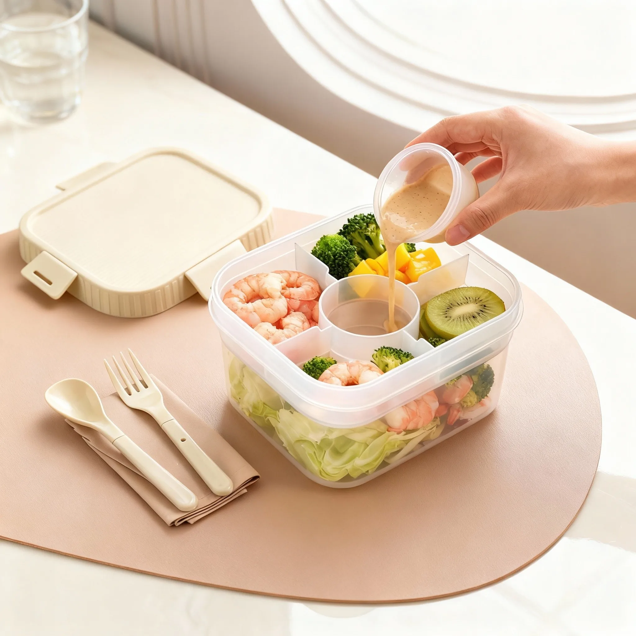 Food Storage Oven Safe - Taşınabilir, Çift Katmanlı, Bölmeli, Sos Kabı
