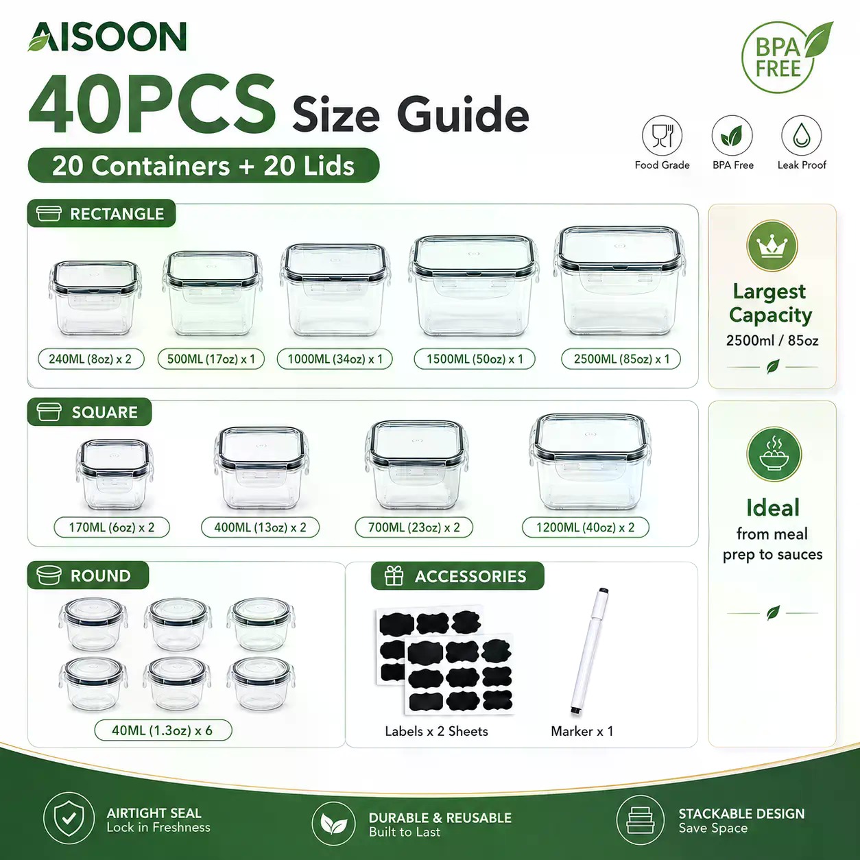 40 Parça Ekstra Büyük 85oz Sil - Food Storage Meals incelemesi ve fiyatı